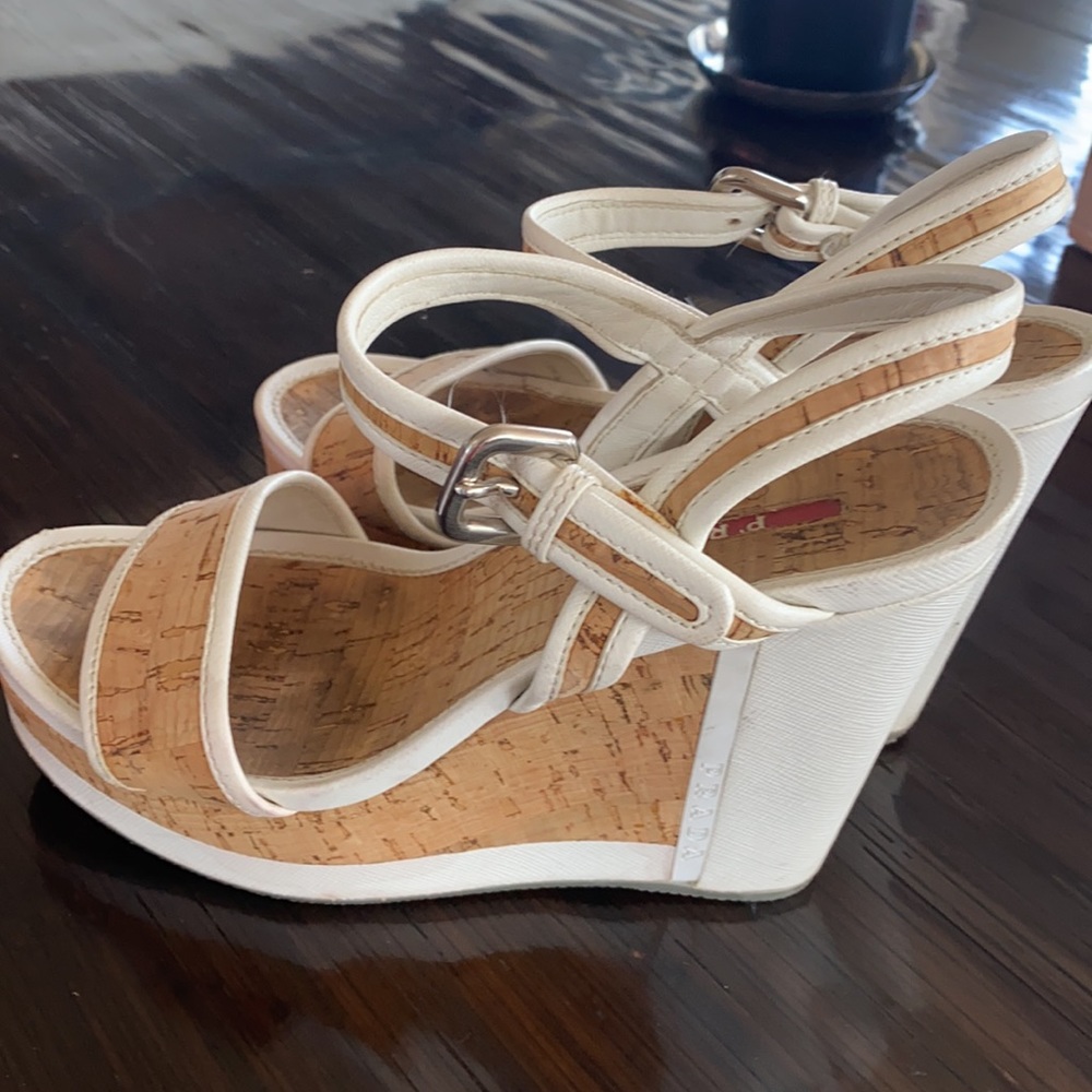 Prada wedge sanders. Size 7 White and cork. - Picture 3 of 6